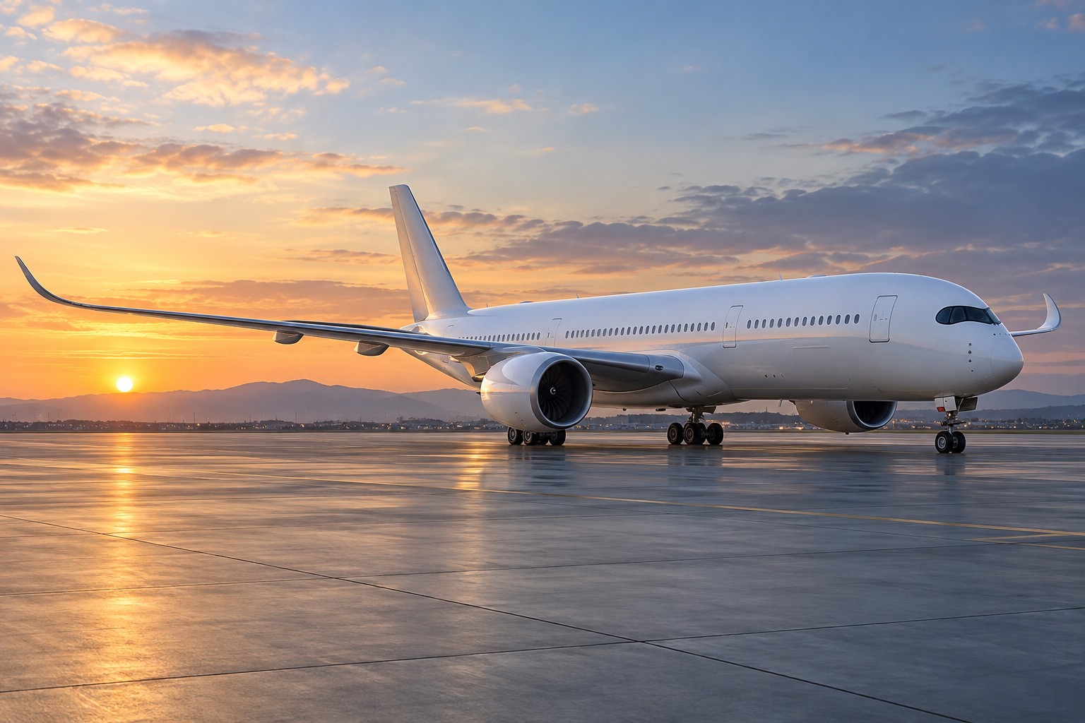 Illustrative passenger aircraft on an airport apron